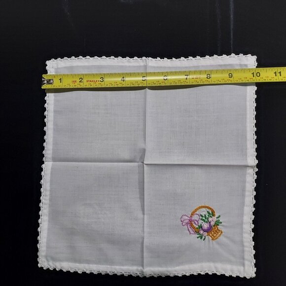 Balassa Handcrafted Embroidered Handkerchief Easter Basket Full of Purple Flower - Picture 7 of 10